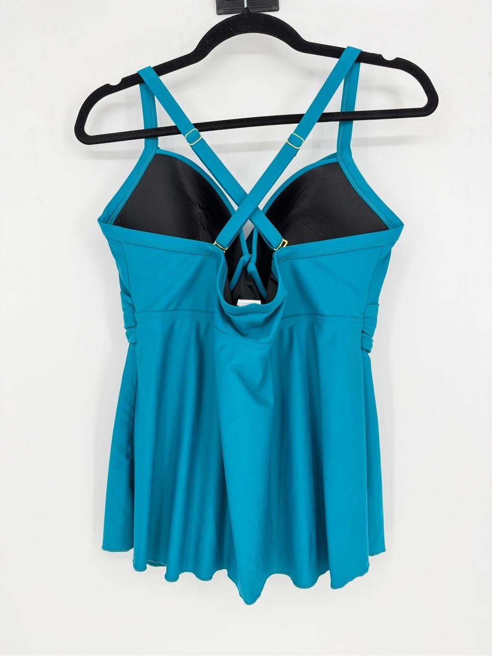 Hilor Women's Crossover Ruched Tankini Swim Top in Teal Blue - Picture 5 of 5